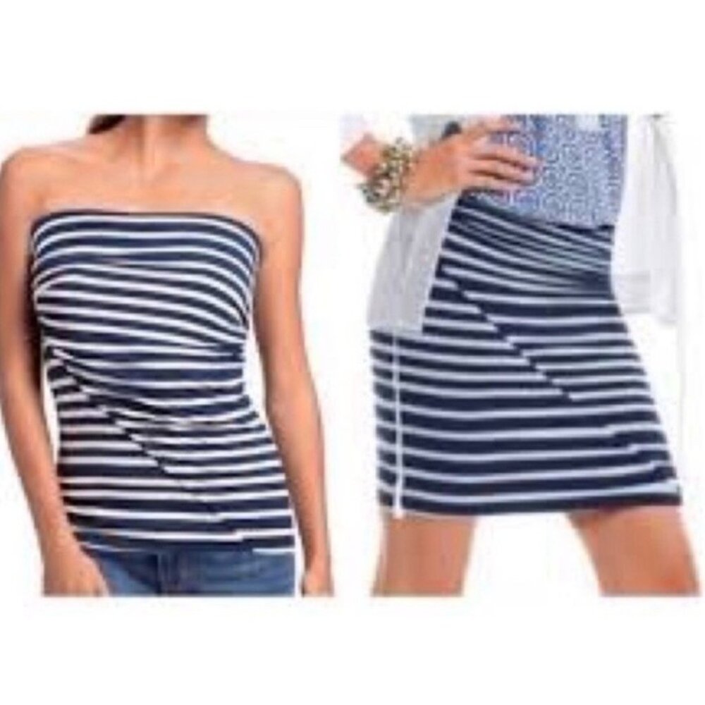 CAbi Top Skirt Women’s XS Navy Blue White Stripe Convertible Tube Top Skirt #789 - Picture 2 of 14